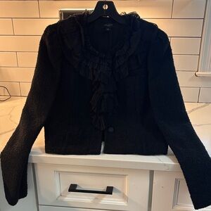 Ann Taylor Black Teddy Jacket with Ruffle Detail
